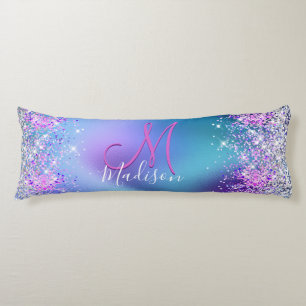 Cute turquoise purple faux glitter monogram body cushion