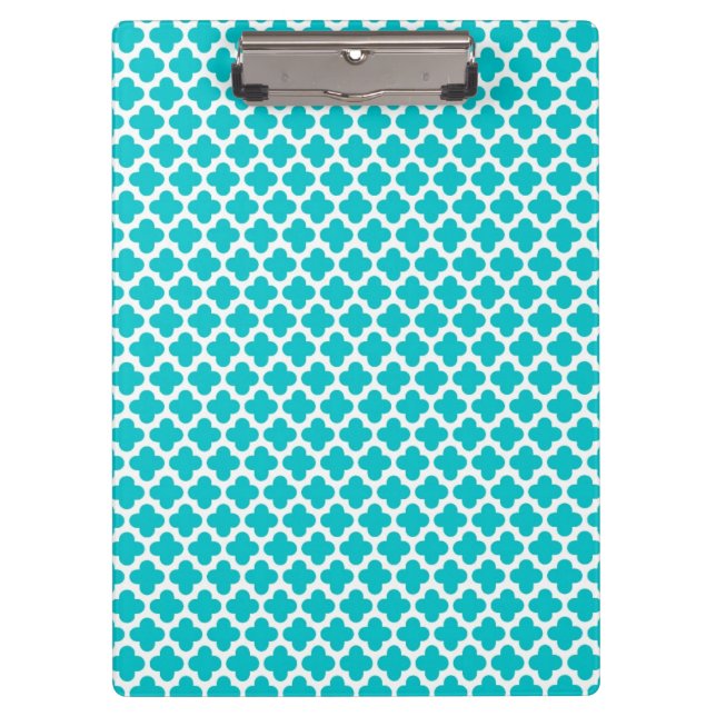 Cute Turquoise Quatrefoil Pattern Clipboard (Front)