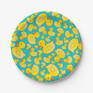 Cute turquoise rubber ducks paper plate