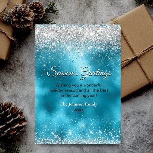 Cute turquoise silver Christmas New Year greeting Card