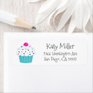 Cute Turquoise Sprinkle Cupcake Girls Return Address Label