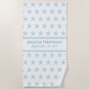 Cute Turquoise Starfish Custom Beach Towel