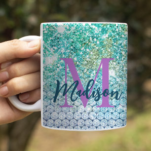 Cute Turquoise unicorn faux glitter monogram Coffee Mug
