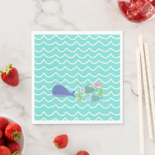 Cute Turquoise Whale & Fishy Paper Napkins