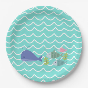 Cute Turquoise Whale & Fishy Paper Plates