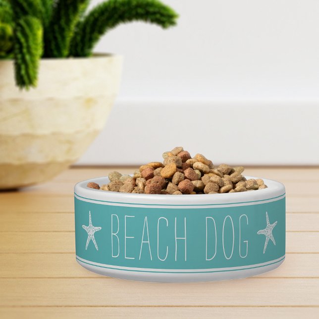 Cute Turquoise & White Starfish Beach Dog Bowl (Creator Uploaded)