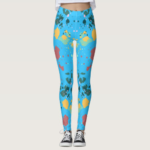 Cute Turquoise, Yellow Paint Splatter Pattern Leggings