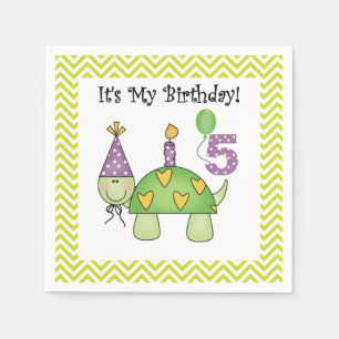 Cute Turtle 5th Birthday Paper Napkins