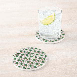 Cute Turtle and Floral Seamless Pattern Coaster