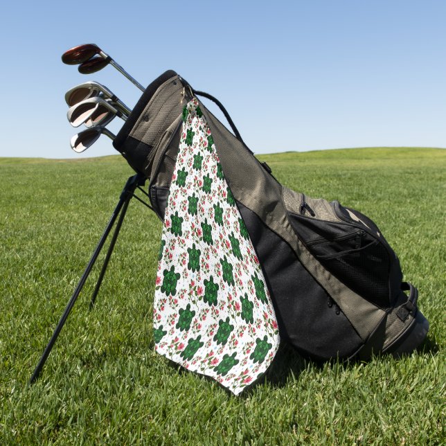 Cute Turtle and Floral Seamless Pattern  Golf Towel (Green)