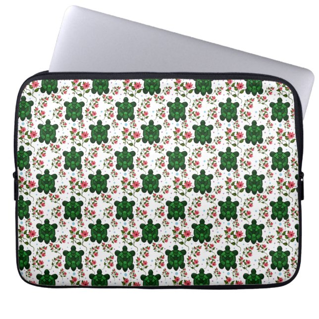 Cute Turtle and Floral Seamless Pattern  Laptop Sleeve (Front)