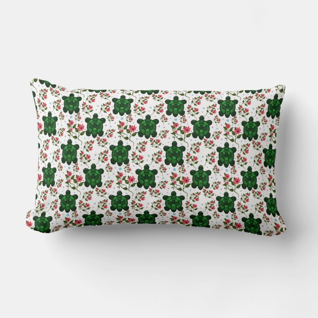 Cute Turtle and Floral Seamless Pattern  Lumbar Cushion (Front)