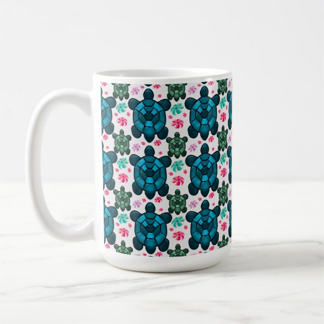 Cute Turtle and Floral Seamless Pattern  Notebook Coffee Mug (Left)