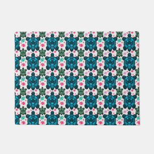 Cute Turtle and Floral Seamless Pattern Notebook Doormat
