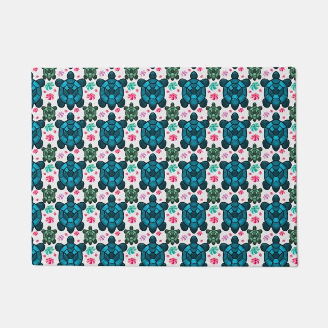 Cute Turtle and Floral Seamless Pattern  Notebook Doormat (Front)