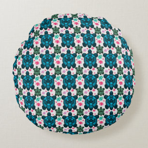 Cute Turtle and Floral Seamless Pattern  Notebook Round Cushion
