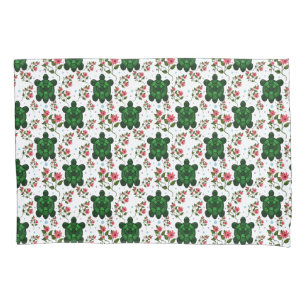 Cute Turtle and Floral Seamless Pattern  Pillowcase