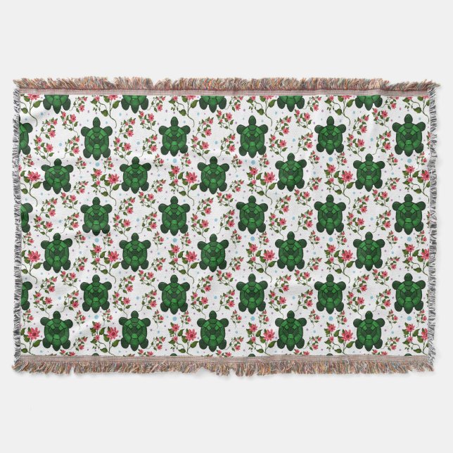 Cute Turtle and Floral Seamless Pattern  Throw Blanket (Front)