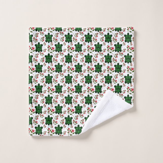 Cute Turtle and Floral Seamless Pattern  Wash Cloth (Wash Cloth)