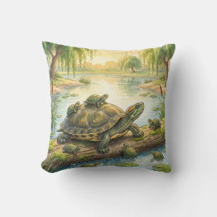 Cute Turtle And Hatchlings River and Lake Animals Cushion
