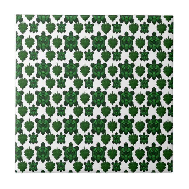 Cute turtle and leaves pattern  ceramic tile (Front)