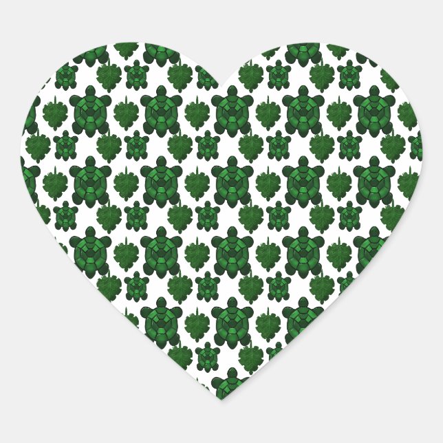 Cute turtle and leaves pattern  heart sticker (Front)