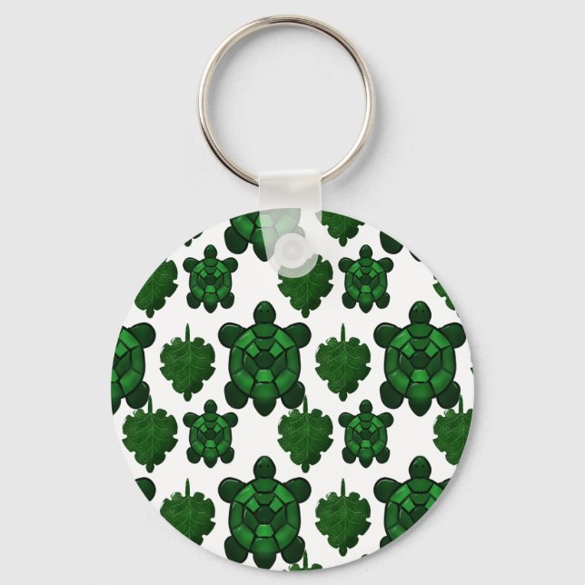 Cute turtle and leaves pattern  key ring (Front)