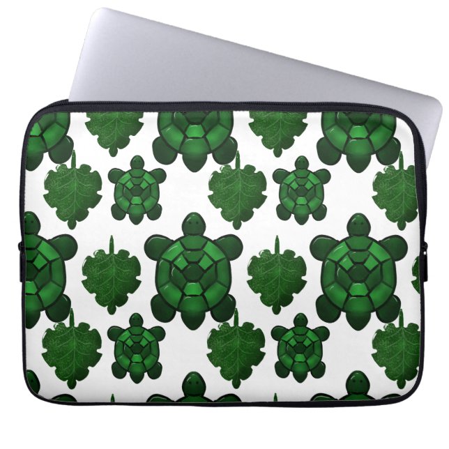 Cute turtle and leaves pattern  laptop sleeve (Front)