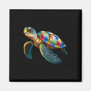 Cute Turtle And Puzzle Pieces Autism Awareness Day Magnet