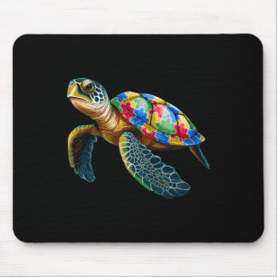 Cute Turtle And Puzzle Pieces Autism Awareness Day Mouse Pad