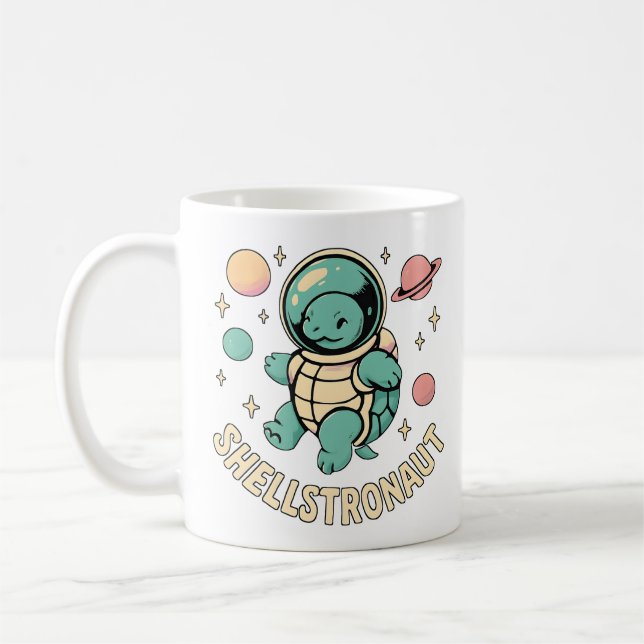 Cute Turtle Astronaut Space Art Coffee Mug (Left)