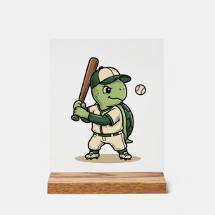 Cute Turtle Baseball Batter Vintage Vector Art_1 Acrylic Sign