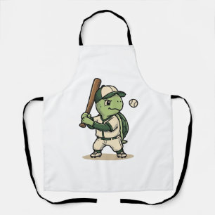 Cute Turtle Baseball Batter Vintage Vector Art_1 Apron