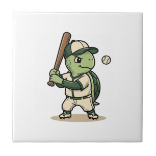 Cute Turtle Baseball Batter Vintage Vector Art_1 Ceramic Tile