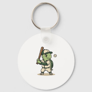 Cute Turtle Baseball Batter Vintage Vector Art_1 Key Ring