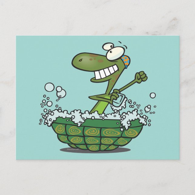 cute turtle bathing in his shell tub scrub a dub postcard (Front)
