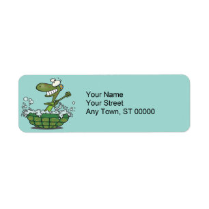 cute turtle bathing in his shell tub scrub a dub return address label