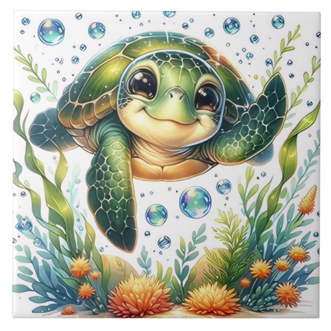 Cute turtle ceramic tile (Front)