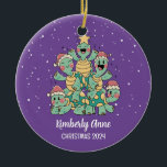 Cute Turtle Christmas Tree Snowy Winter Holiday Ceramic Ornament<br><div class="desc">Cute cartoon animal ornament for kids and children. Perfect for first Christmas celebration with family. You can customise the text for any occasion.</div>