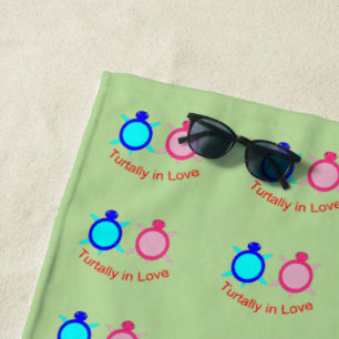 Cute Turtle Couple Beach Towel