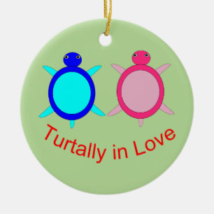 Cute Turtle Couple Ceramic Ornament