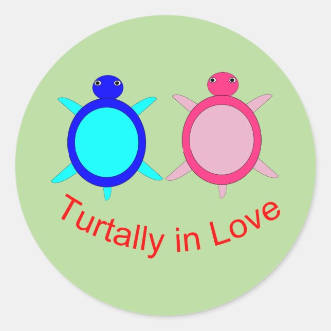 Cute Turtle Couple Classic Round Sticker (Front)