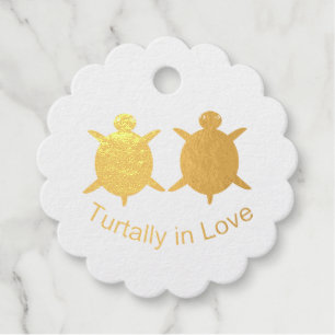 Cute Turtle Couple Custom Foil Favour Tags