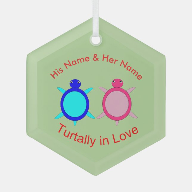 Cute Turtle Couple Custom Glass Tree Decoration (Front)