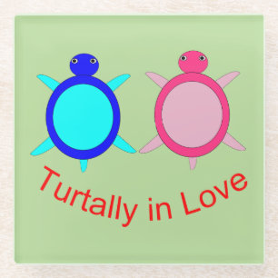Cute Turtle Couple Glass Coaster