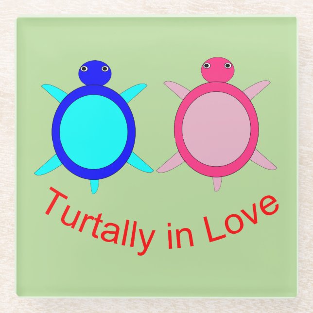 Cute Turtle Couple Glass Coaster (Front)