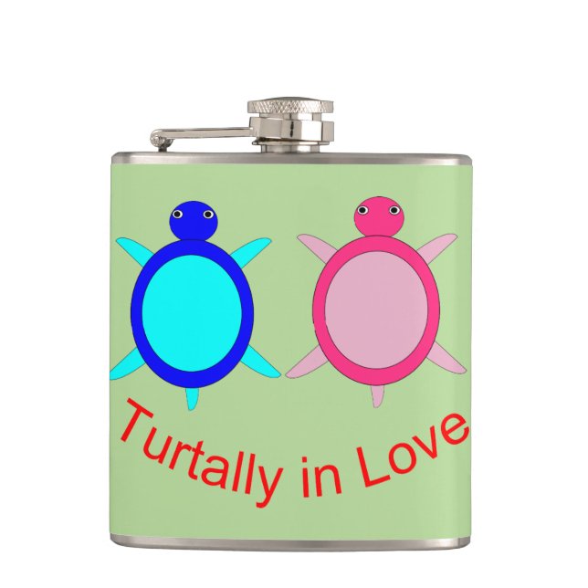 Cute Turtle Couple Hip Flask (Front)