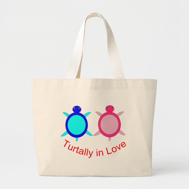 Cute Turtle Couple Large Tote Bag (Front)