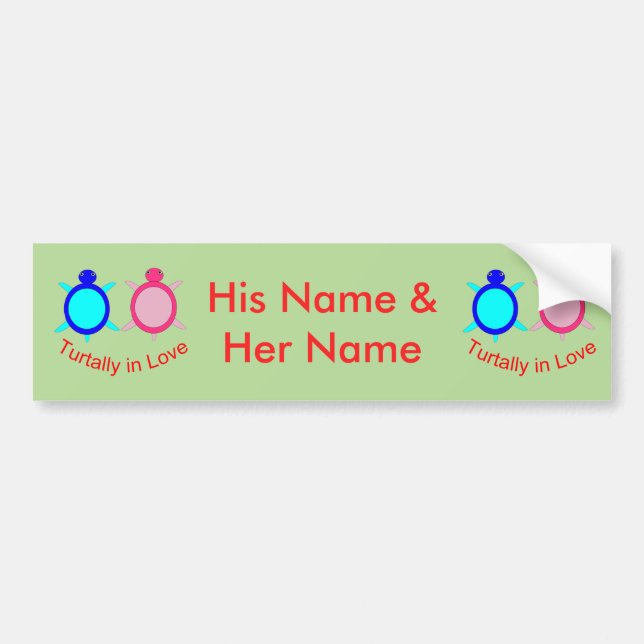 Cute Turtle Couple Personalised Bumper Sticker (Front)