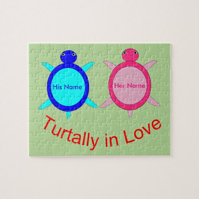 Cute Turtle Couple Personalised Jigsaw Puzzle (Horizontal)